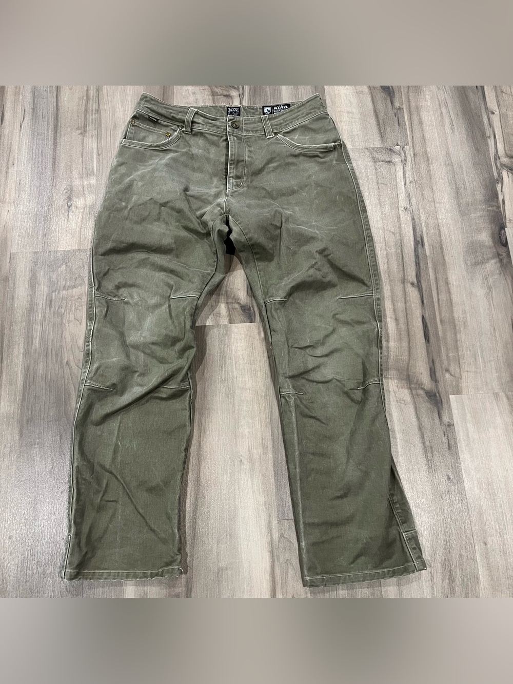 Kuhl Rydr Men's Pants 34x32 Green Moss Vintage Patina Dye Outdoor Flaw